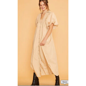 Annie Wear Smocked Puff Sleeve asymmetrical Midi Dress Lagenlook statement Sz-M